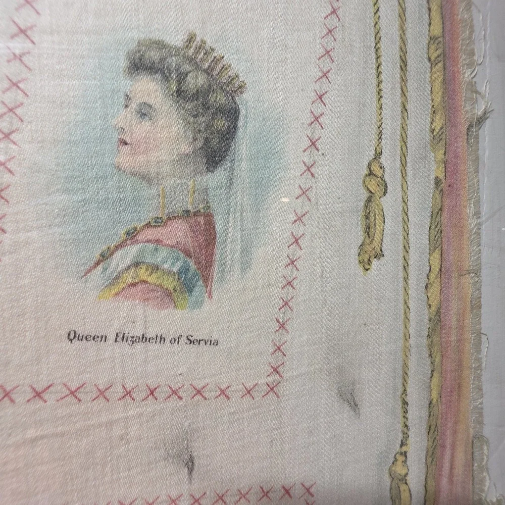 Antique Silk Tobacco Rug American European Royalty Monarchs Textile WWI Era